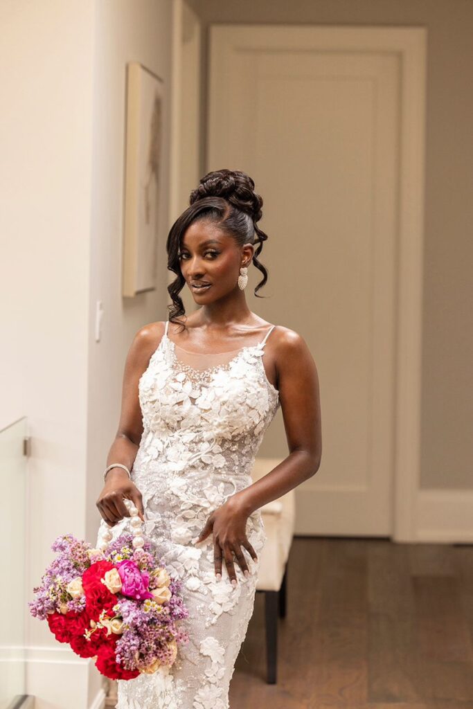 A bride holding her bouquet