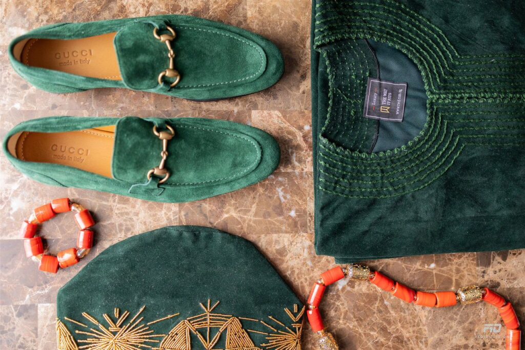 Green Ytaditional details for a groom