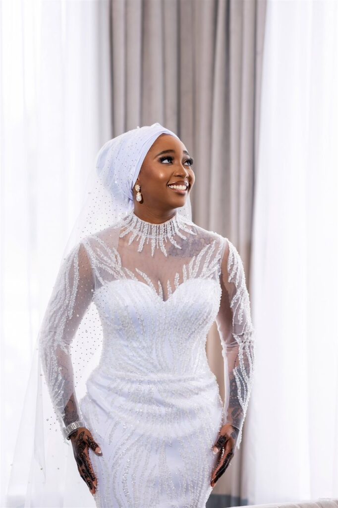 A muslim bride in a white dress