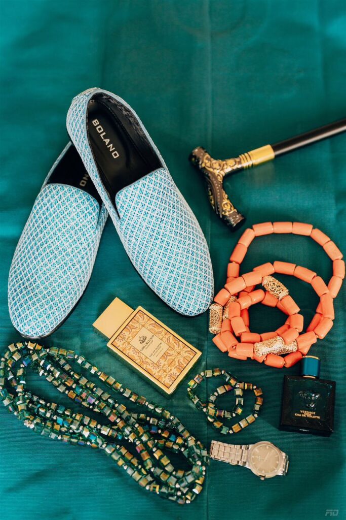 The details of a groom traditional outfit