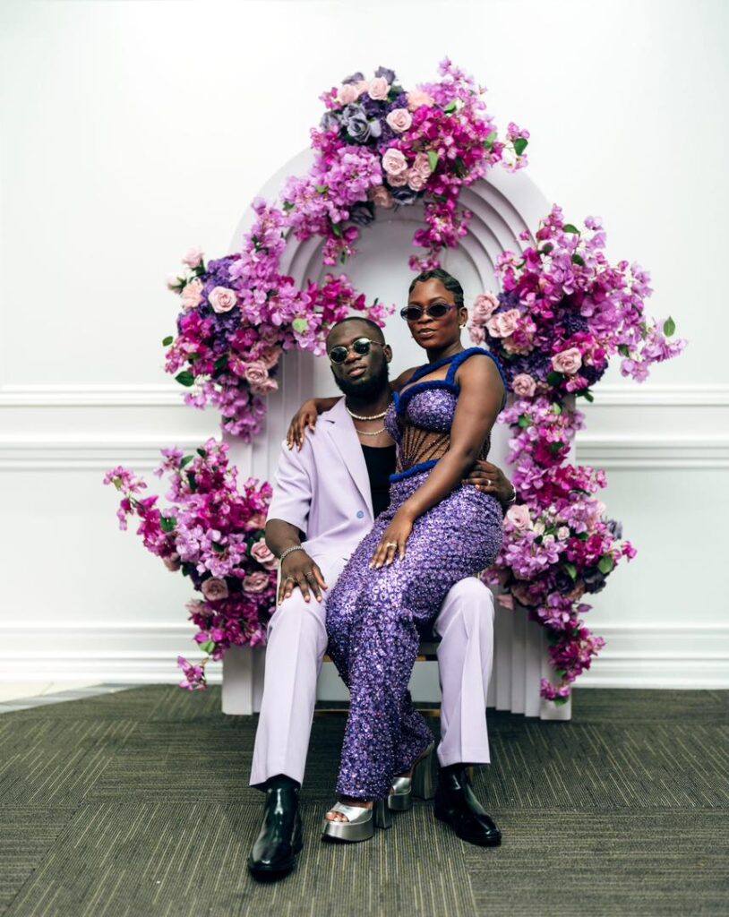 A couple in their after party outfit